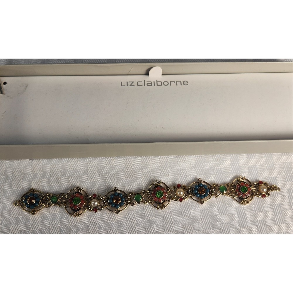 Vintage Y2k Liz Claiborne Rhinestones and Pearls Bracelet